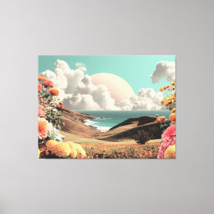Surreal Coastal Landscape With Flowers And Clouds Canvas Print