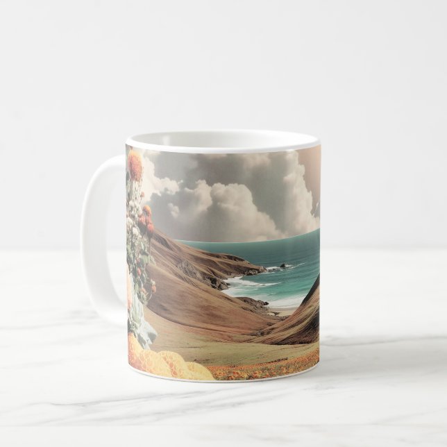 Surreal Coastal Landscape With Flowers And Clouds Coffee Mug (Front Left)