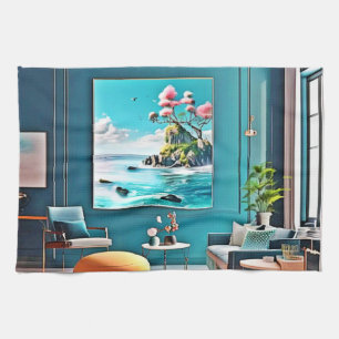 Surreal Coastal Paradise Wall Art for Modern Homes Kitchen Towel