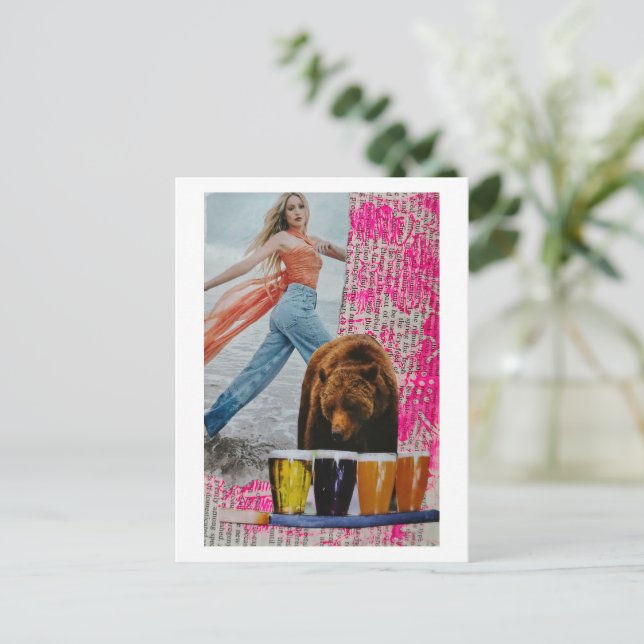 surreal collage She Chose The Bear  Postcard (Standing Front)