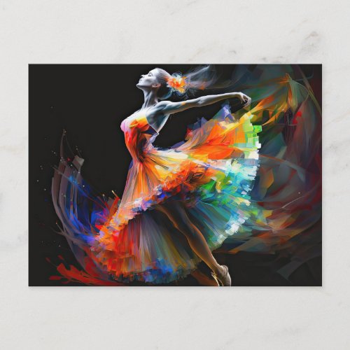 Surreal Color Blast Dancing Ballerina Postcard