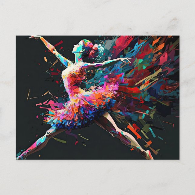 Surreal Color Splash Dancing Ballerina Postcard (Front)