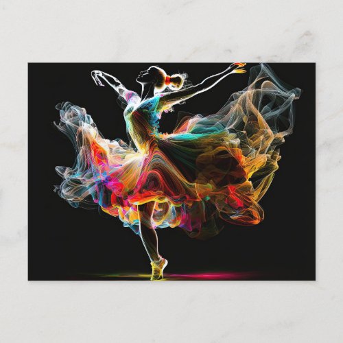 Surreal Colorful Dancing Ballerina Postcard