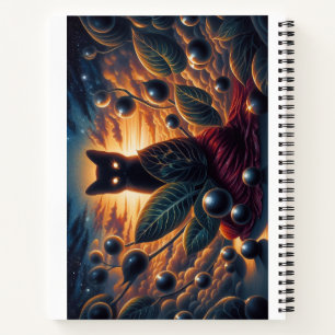 Surreal Cosmic Cat with Glowing Eyes and Stars Notebook