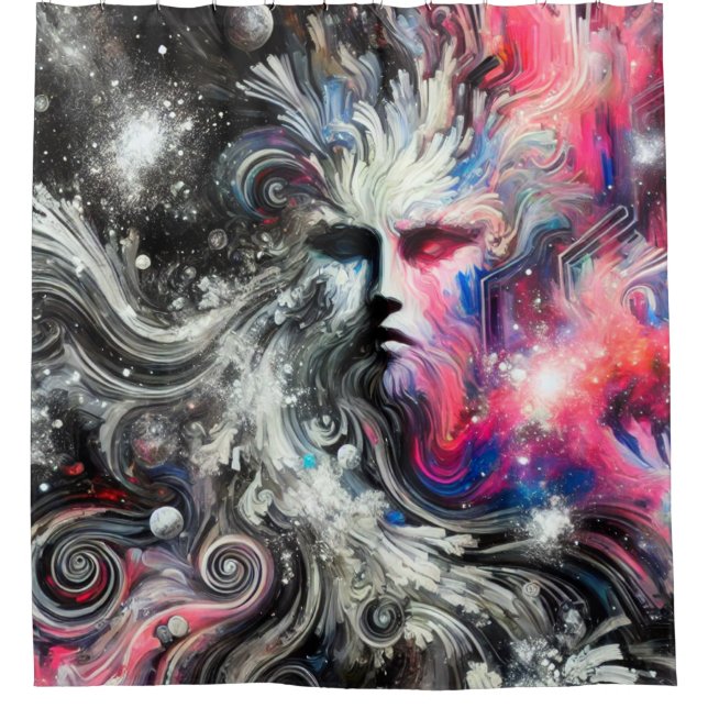 Surreal Cosmic Face Fusion Shower Curtain (Front)