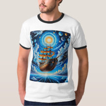 Surreal Cosmic Flying Ship Fantasy Art Shirt