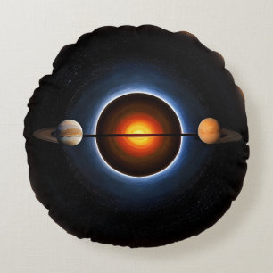 Surreal Cosmic Illustration Featuring Planets Round Pillow