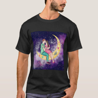 Surreal Couple Art Sitting On The Moon With Stars T-Shirt