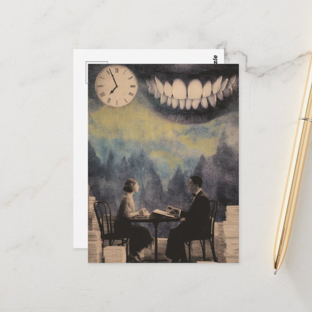 Surreal Couple on a Date Teeth in the Sky Postcard (Front/Back In Situ)