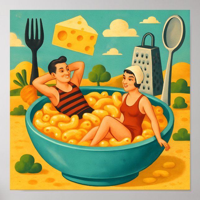 Surreal Couple Swims in a Bowl of Cheesy Noodles Poster (Front)