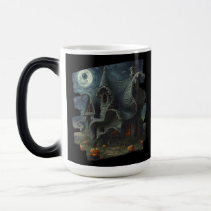 Surreal Creepy Haunted House with Pumpkins & Moon Color Morph Mug