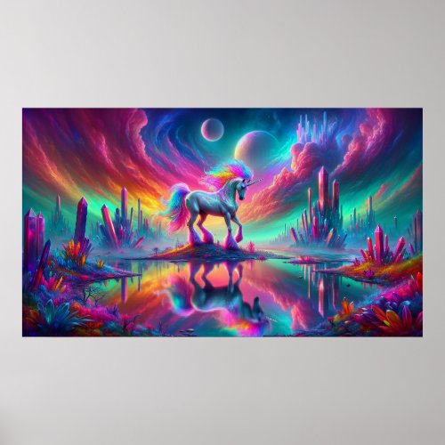 Surreal Crystal Cave Unicorn Poster