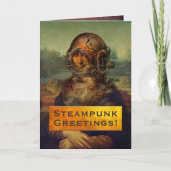 Surreal Custom Steampunk Mona Lisa Diver's Helmet Thank You Card by StrangeStore at Zazzle
