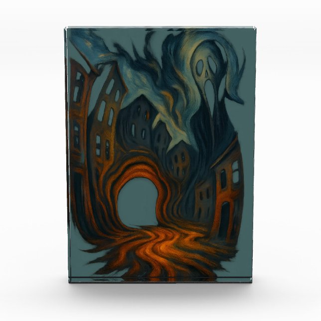 Surreal Dark Cityscape Art Ghostly Figure Painting Photo Block (Front)
