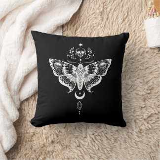 Surreal dark skull moth throw pillow
