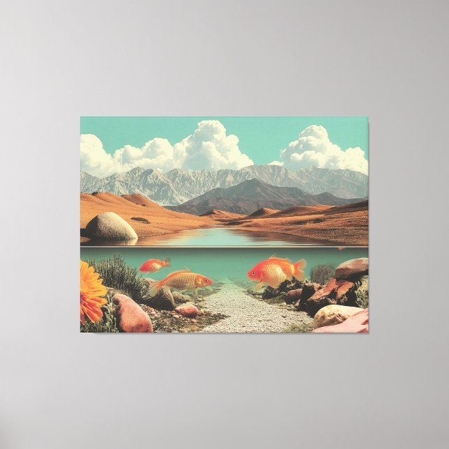 Surreal Desert and Lake with Goldfish Canvas Print (Front)