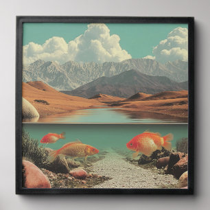Surreal Desert and Lake with Goldfish Peel And Stick Photo Tile