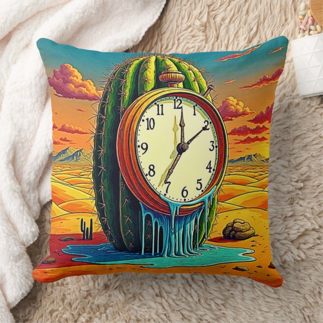 Surreal Desert Clock Art Throw Pillow (Blanket)