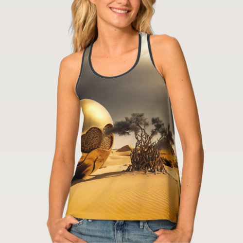 Surreal Desert Dreamscape with Gilded Reflections Tank Top