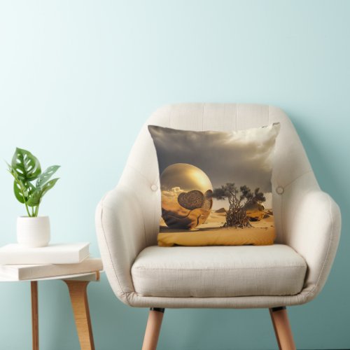 Surreal Desert Dreamscape with Gilded Reflections Throw Pillow