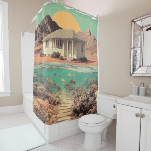 Surreal Desert House with Underwater Reef Shower Curtain