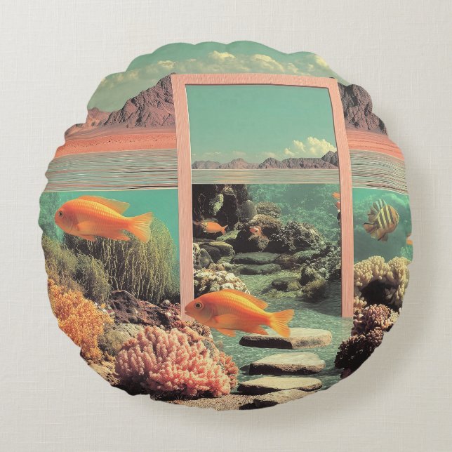 Surreal Desert Ocean with Door Round Pillow (Front)