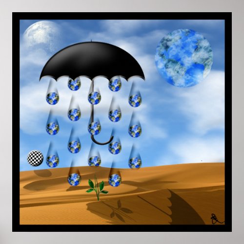 Surreal Desert Rain Poster