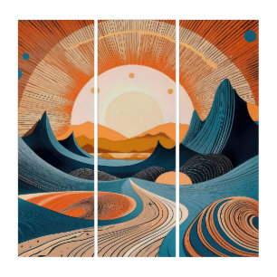 Surreal Desert Sunset Abstract Triptych