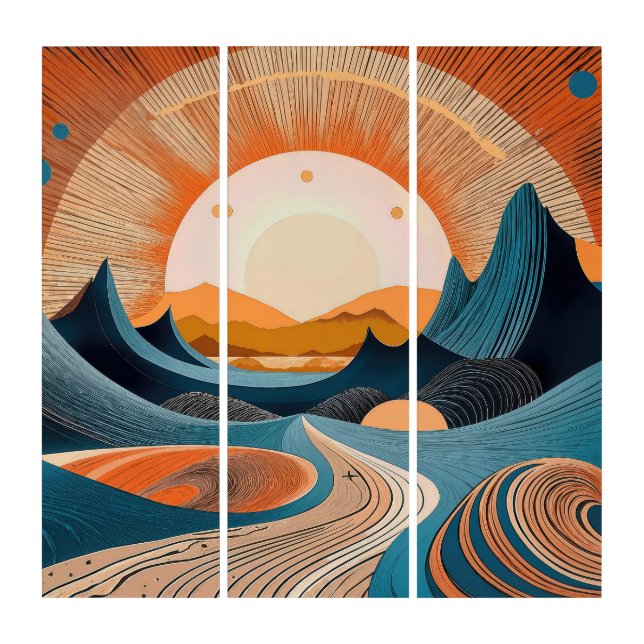 Surreal Desert Sunset Abstract Triptych (Front)