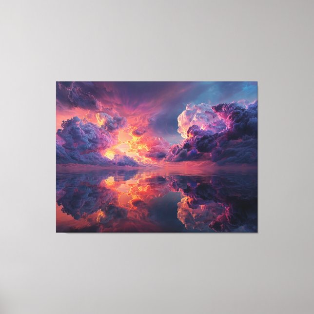 Surreal Dramatic Clouds With Fiery Sunset Canvas Print (Front)