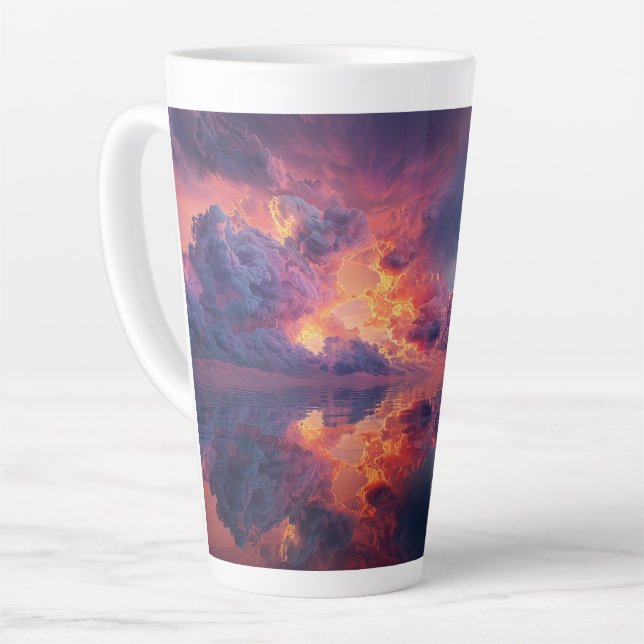 Surreal Dramatic Clouds With Fiery Sunset Latte Mug (Left Angle)