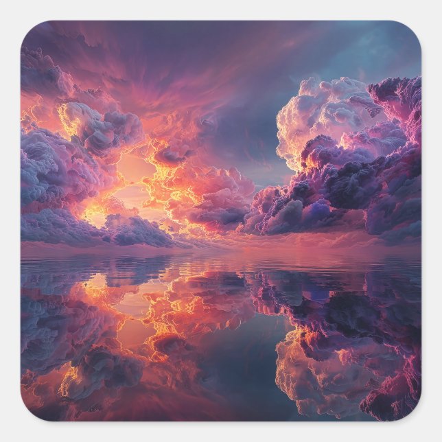 Surreal Dramatic Clouds With Fiery Sunset Square Sticker (Front)