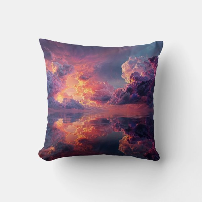 Surreal Dramatic Clouds With Fiery Sunset Throw Pillow (Front)