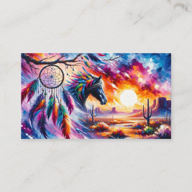 Surreal Dreamcatcher and Horse in the Desert Business Card (Front)