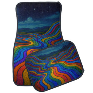 Surreal Dreamscape Moonlight Rainbow Land Car Floor Mat