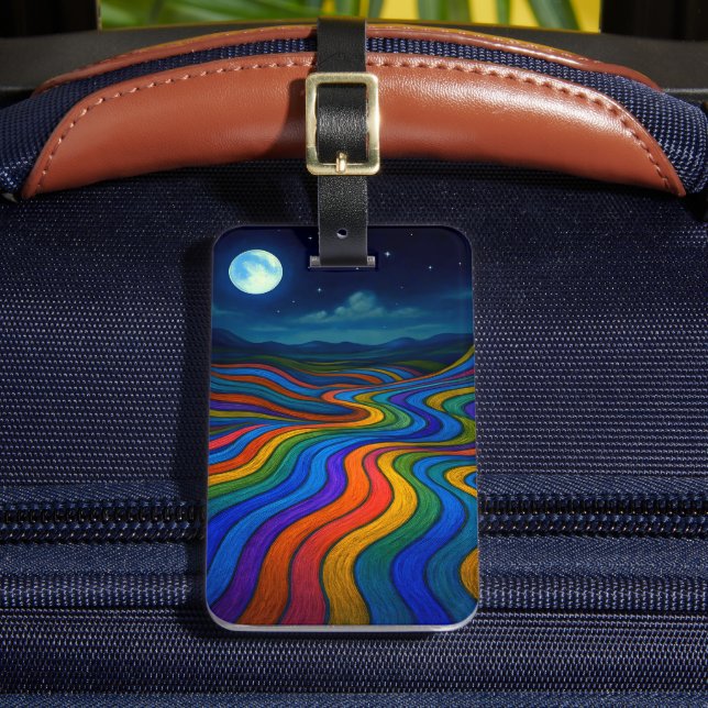 Surreal Dreamscape Moonlight Rainbow Land Luggage Tag (Front Insitu 2)