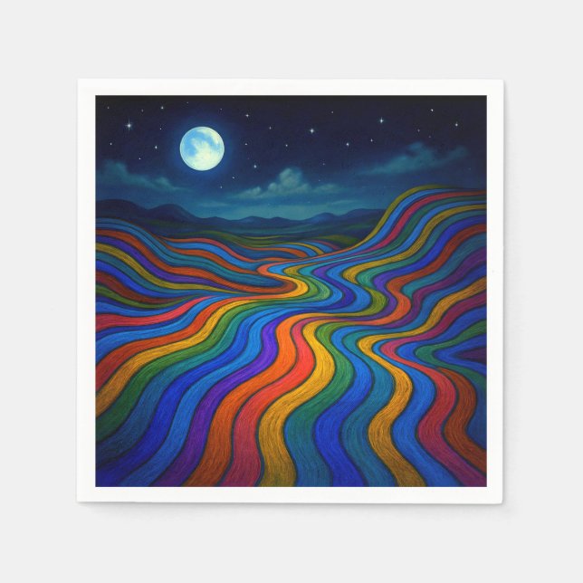 Surreal Dreamscape Moonlight Rainbow Land Napkins (Front)