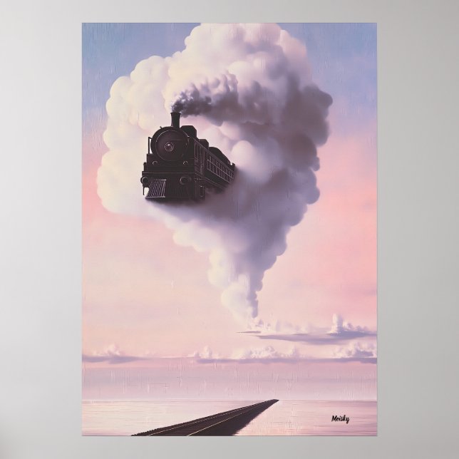  Surreal Dreamscape - Train Emerging from cloud Poster (Front)