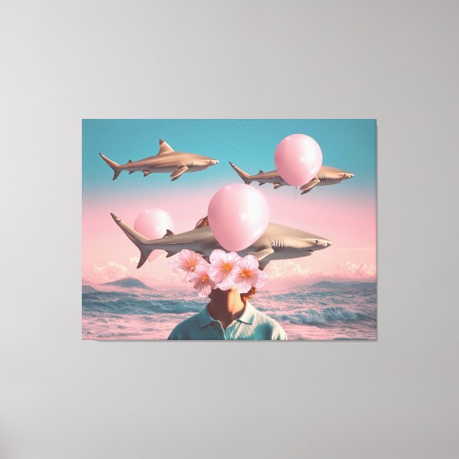 Surreal Dreamscape with Sharks and Balloons Canvas Print (Front)