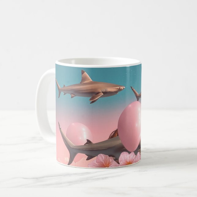 Surreal Dreamscape with Sharks and Balloons Coffee Mug (Front Left)