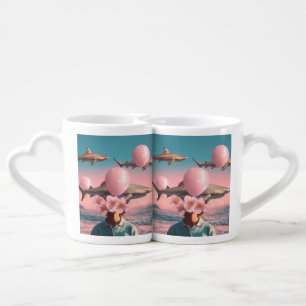 Surreal Dreamscape with Sharks and Balloons Coffee Mug Set
