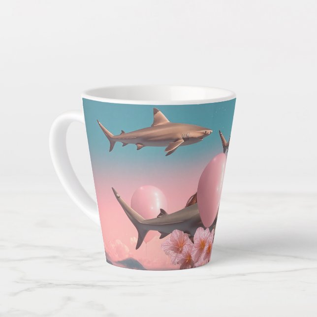 Surreal Dreamscape with Sharks and Balloons Latte Mug (Left Angle)