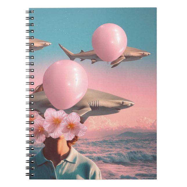Surreal Dreamscape with Sharks and Balloons Notebook (Front)