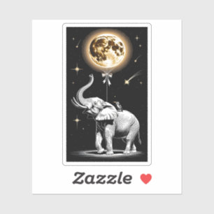 Surreal Elephant Holding Glowing Full Moon Balloon Sticker