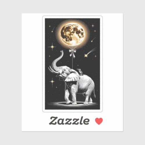 Surreal Elephant Holding Glowing Full Moon Balloon Sticker