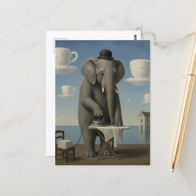 Surreal Elephant Ironing Postcard (Front/Back In Situ)