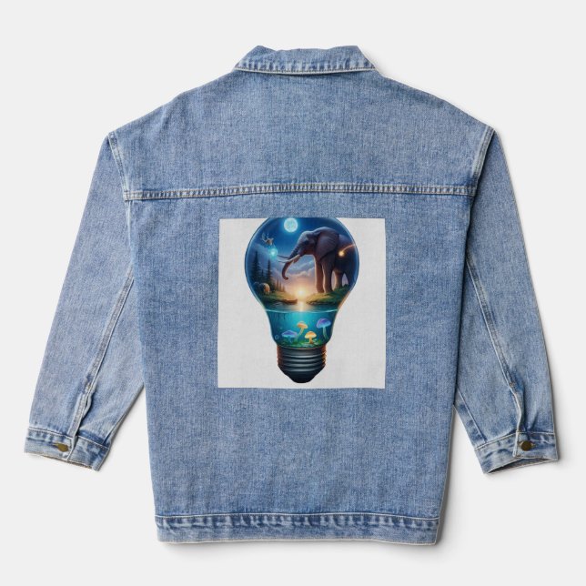 Surreal Elephant World Inside Light Bulb Fantasy A Denim Jacket (Back)