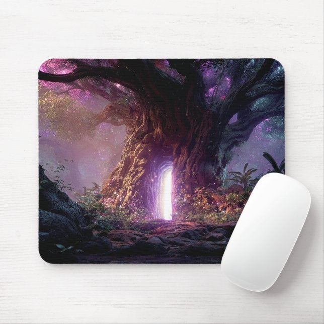 Surreal Enchanted Tree With Glowing Portal Mouse Pad (With Mouse)