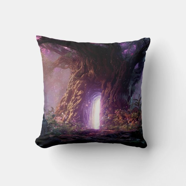 Surreal Enchanted Tree With Glowing Portal Throw Pillow (Front)