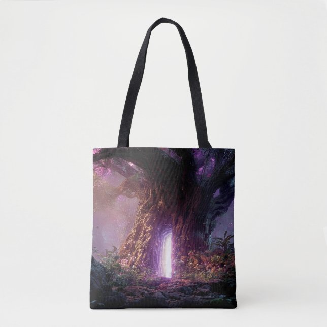 Surreal Enchanted Tree With Glowing Portal Tote Bag (Front)